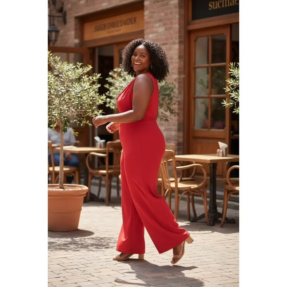 Jill Alexander Cherry Red Plus‎ Size Jumpsuit – Size 2X